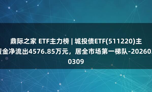 鼎际之家 ETF主力榜 | 城投债ETF(511220)主力资金净流出4576.85万元，居全市场第一梯队-20260309